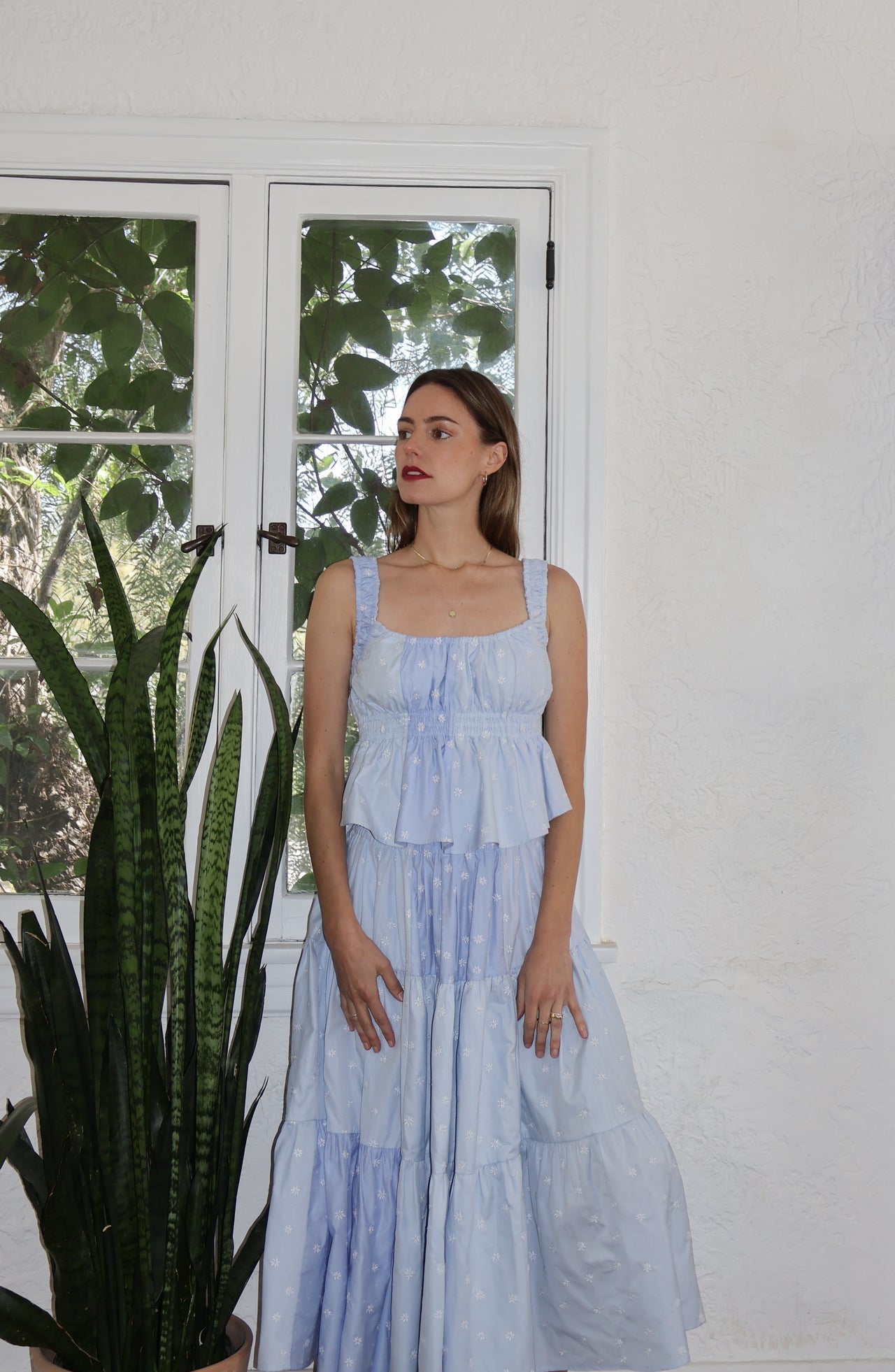 Pre-order | Marcela Top, Sky Blue Floral Embroidery