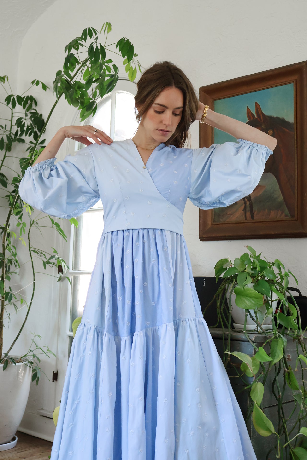 Pre-order | Calistoga Dress, Sky Blue Floral Embroidery