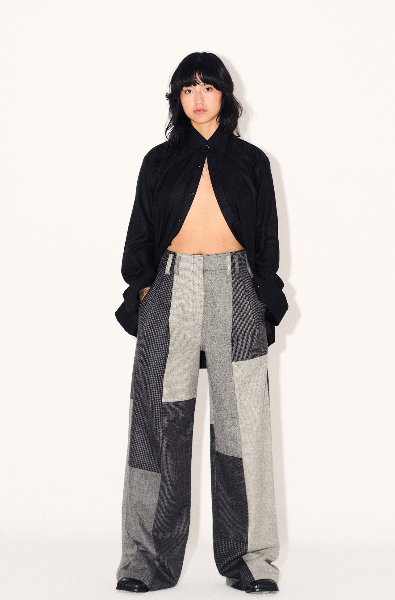 Guadalupe Trousers 1.0, Carbón Patchwork Merino Wool