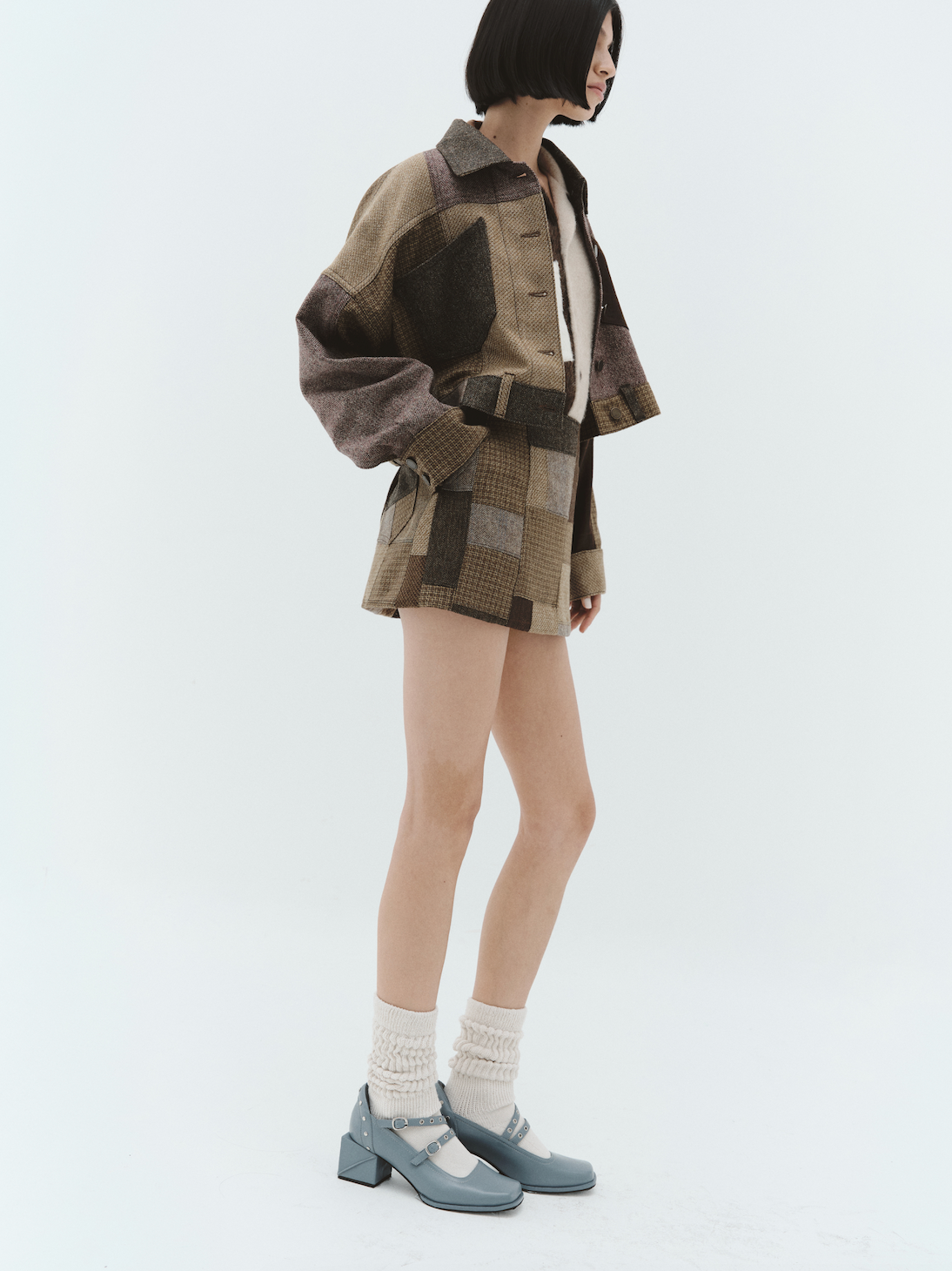 RENATA Patchworked Merino Wool Skirt, Tostada