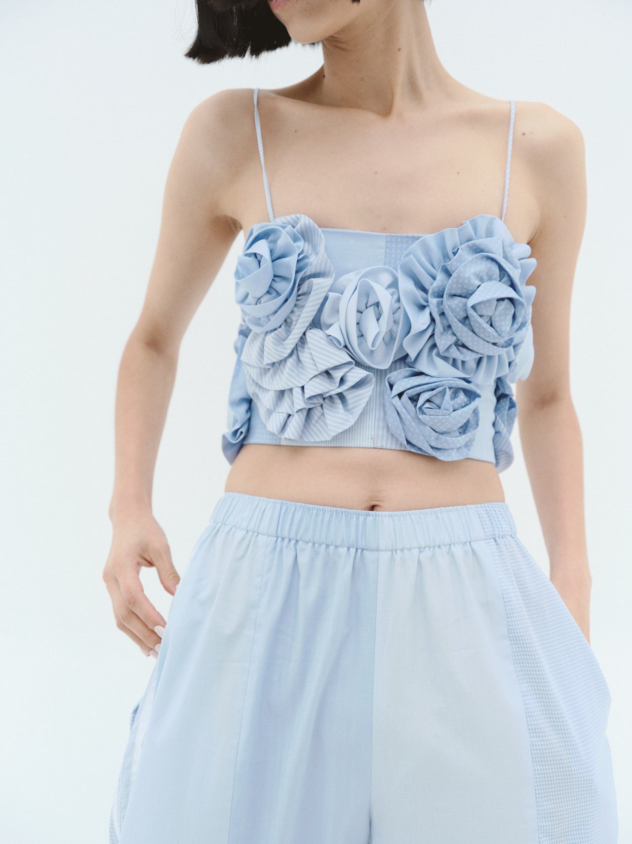 ROSA Cotton Sculptural Flower Top | Sky Blue | S-M | SAMPLE
