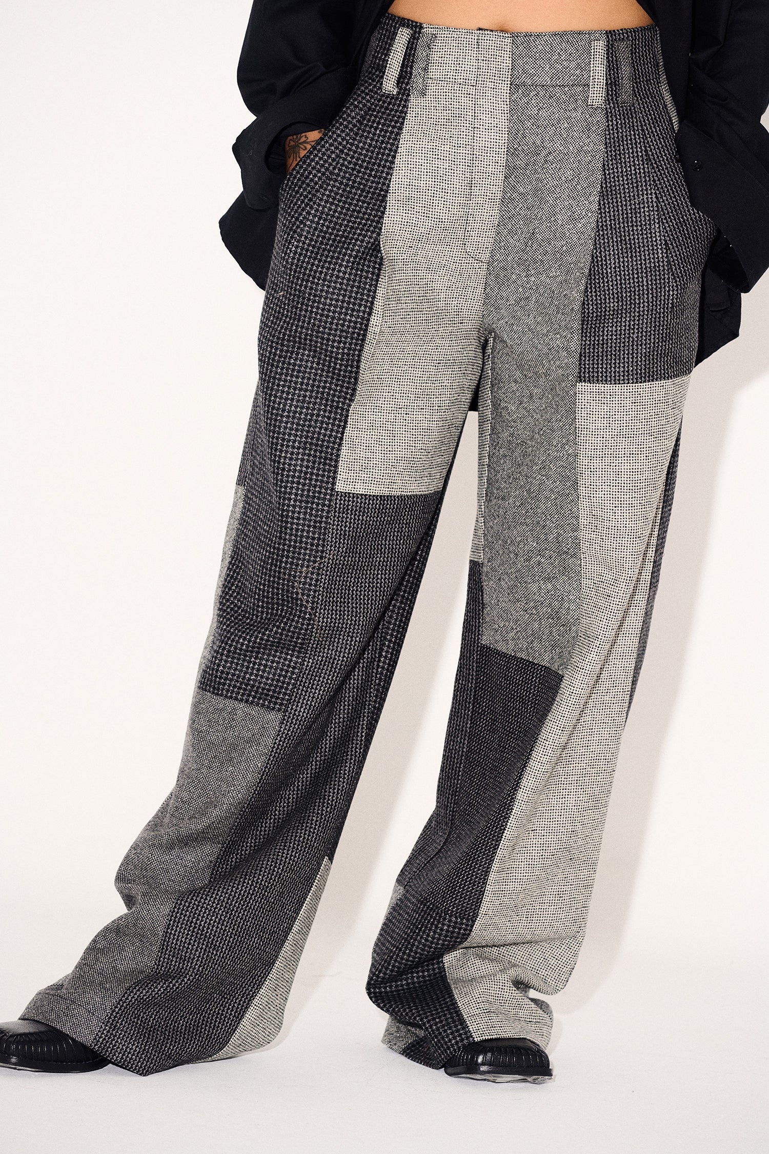 Guadalupe Trousers in Carbón Patchwork Merino Wool • LOTI