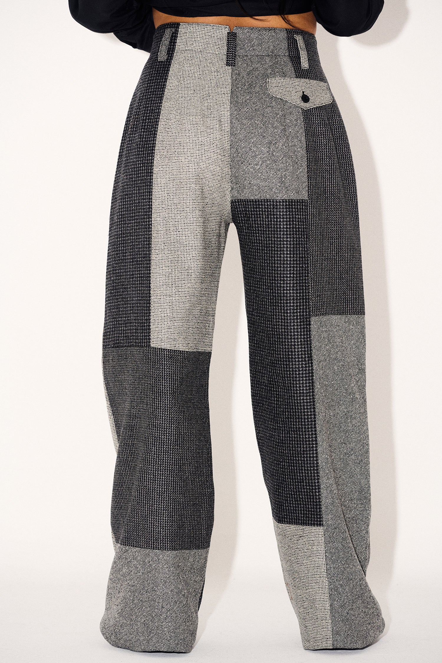 Guadalupe Trousers in Carbón Patchwork Merino Wool • LOTI